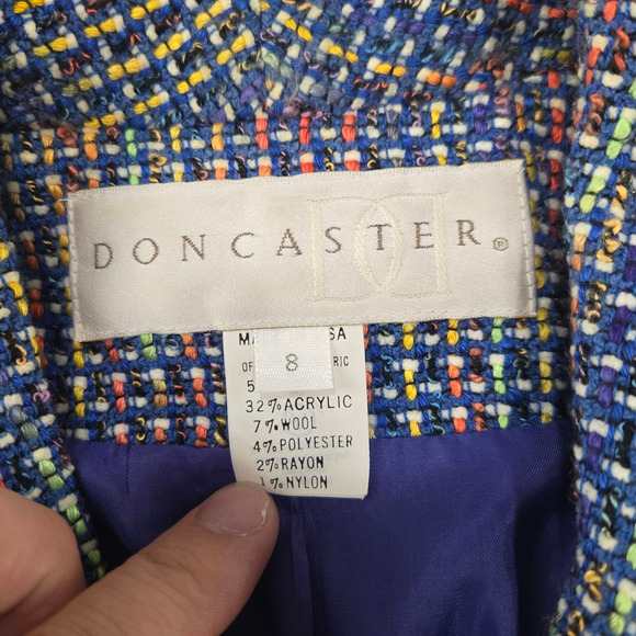 1990s Vintage Doncaster Multicolor Weave Tweed Blazer Jacket Size 8 USA Made - Picture 6 of 9
